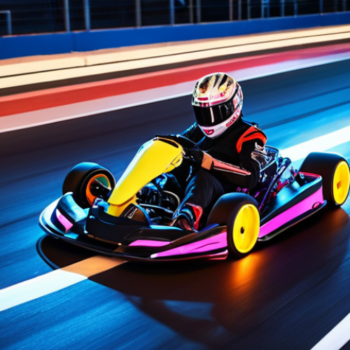 Kart racer perfectly drifting around a sharp, neon-lit corner on a futuristic track, showcasing exceptional drift control and a slight speed boost. The kart is sleek and modern, with bright, vibrant colors.