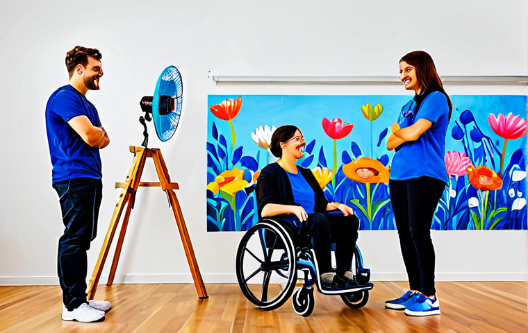 A vibrant, professional photograph depicting a diverse group of KartRider characters, including Dao, Bazzi, Brodi, and Diz, collaboratively painting a large fan art mural in a well-lit community art studio. They are fully clothed in their appropriate, modest in-game attire. The studio features easels, painting supplies, and other colorful KartRider-themed artworks displayed, suggesting a bustling creative environment. Characters are smiling, engaged in conversation, and actively adding strokes to the mural, embodying shared artistic vision and joy. Aspects: Professional photography, high detail, realistic textures, vibrant color palette, dynamic composition, clear focus, studio lighting, inviting atmosphere. Safety and Quality: safe for work, appropriate content, fully clothed, family-friendly, perfect anatomy, correct proportions, natural pose, well-formed hands, proper finger count, natural body proportions.