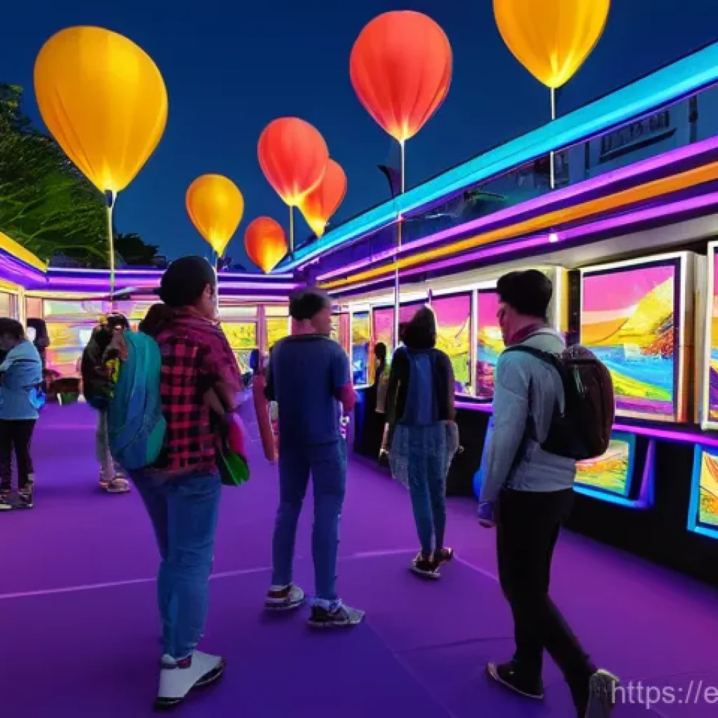 카트라이더 팬아트 대회와 유저 인터뷰 - **Vibrant Fan Art Festival:** A bustling, open-air digital art showcase for KartRider fan art. The s...