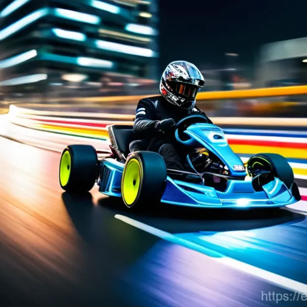 카트라이더 초보 유저의 성공 전략 - **Advanced Drifting Mastery:**
    "A dynamic, high-speed, low-angle action shot of a vibrant, custo...