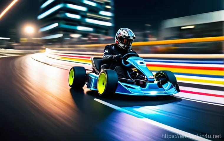 카트라이더 초보 유저의 성공 전략 - **Advanced Drifting Mastery:**
    "A dynamic, high-speed, low-angle action shot of a vibrant, custo...