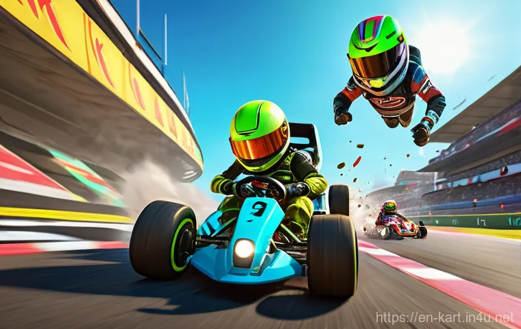 카트라이더 초보 유저의 성공 전략 - **Advanced Drifting Mastery:**
    "A dynamic, high-speed, low-angle action shot of a vibrant, custo...