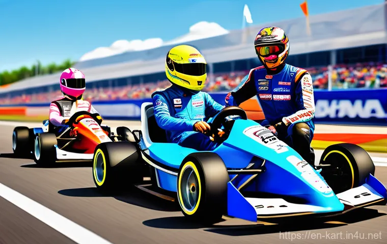 카트라이더 초보 유저의 성공 전략 - **Strategic Item Chaos:**
    "An energetic and colorful scene depicting a chaotic yet strategically...