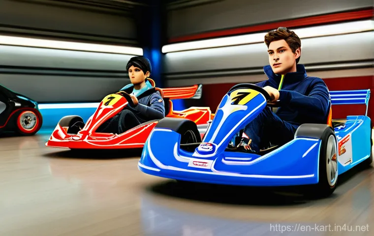 카트라이더 트랙 공략 동영상 추천 - **Mastering the Apex in a High-Speed Drift**
    A skillful young adult female racer, clad in a brig...