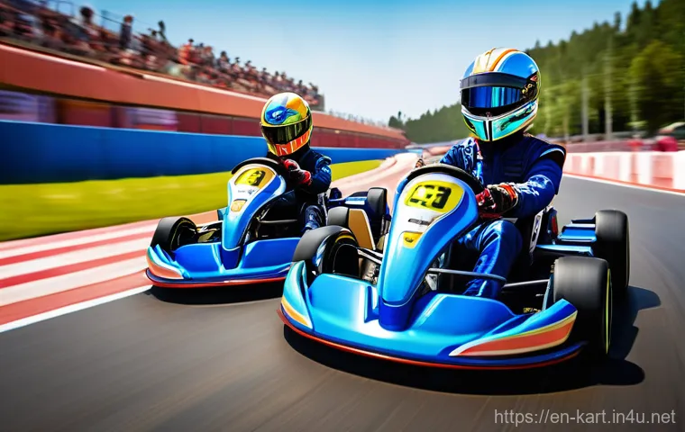 카트라이더 커뮤니티 이벤트 - **Image Prompt:** "A diverse group of three energetic young KartRider racers, approximately 15-18 ye...