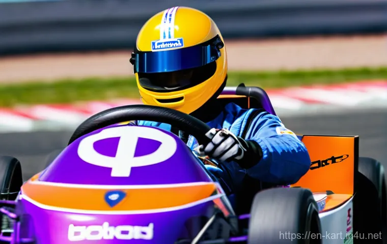 카트라이더 팀플레이와 전략적 사고 - **Prompt:** A dynamic, wide-angle shot of four professional kart racers, each wearing a vibrant, ful...