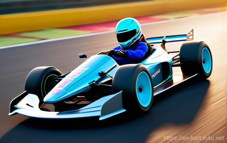 카트라이더 게임 설정 조정법 - A dynamic, action-packed scene of a highly optimized racing kart, sleek and futuristic in design, pe...