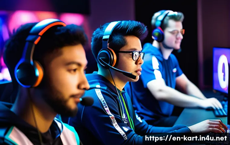 카트라이더 글로벌 커뮤니티 추천 - A vibrant, dynamic gaming community scene inside a futuristic esports lounge, featuring diverse play...