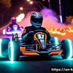 카트라이더 초보 유저의 이벤트 활용 - A vibrant and dynamic scene of a futuristic kart race during a Halloween-themed seasonal event, feat...