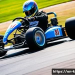 카트라이더 초보 유저의 드리프트 기술 가이드 - A dynamic close-up scene of a professional kart racer expertly drifting through a sharp hairpin turn...