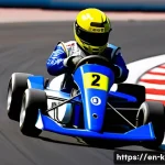 카트라이더 초보 유저를 위한 트랙별 공략 - 12s” pop-up, and a faint ghost-line showing the ideal racing line. Lighting: warm late-afternoon sun...