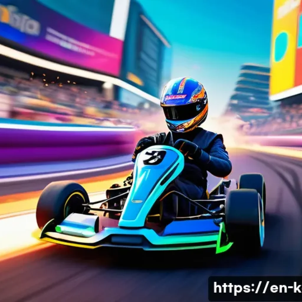 카트라이더 기술 팁과 트릭 - A dynamic racing scene in a vibrant, futuristic kart racing game environment, featuring a stylish ka...