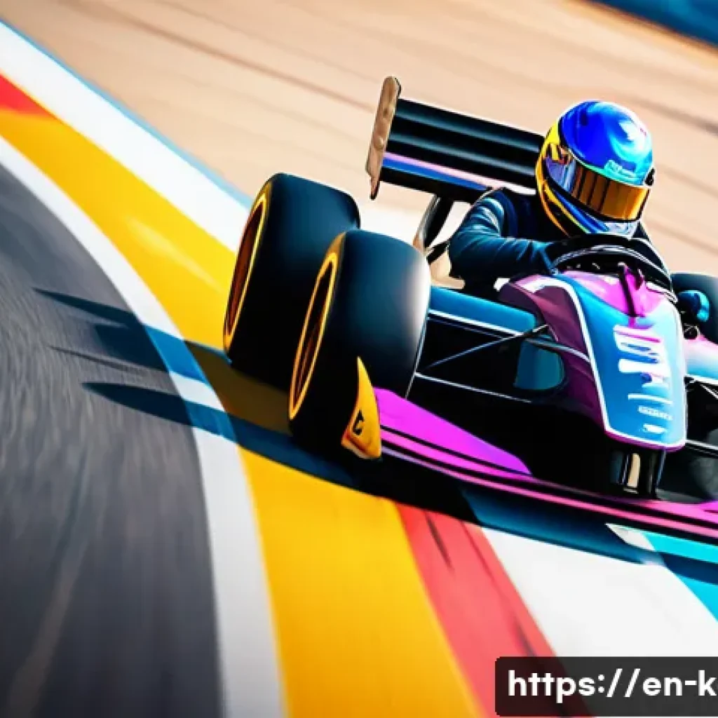 카트라이더 레이싱 대회 리뷰 - A high-energy esports kart racing scene set on a vibrant, futuristic track featuring sharp corners, ...