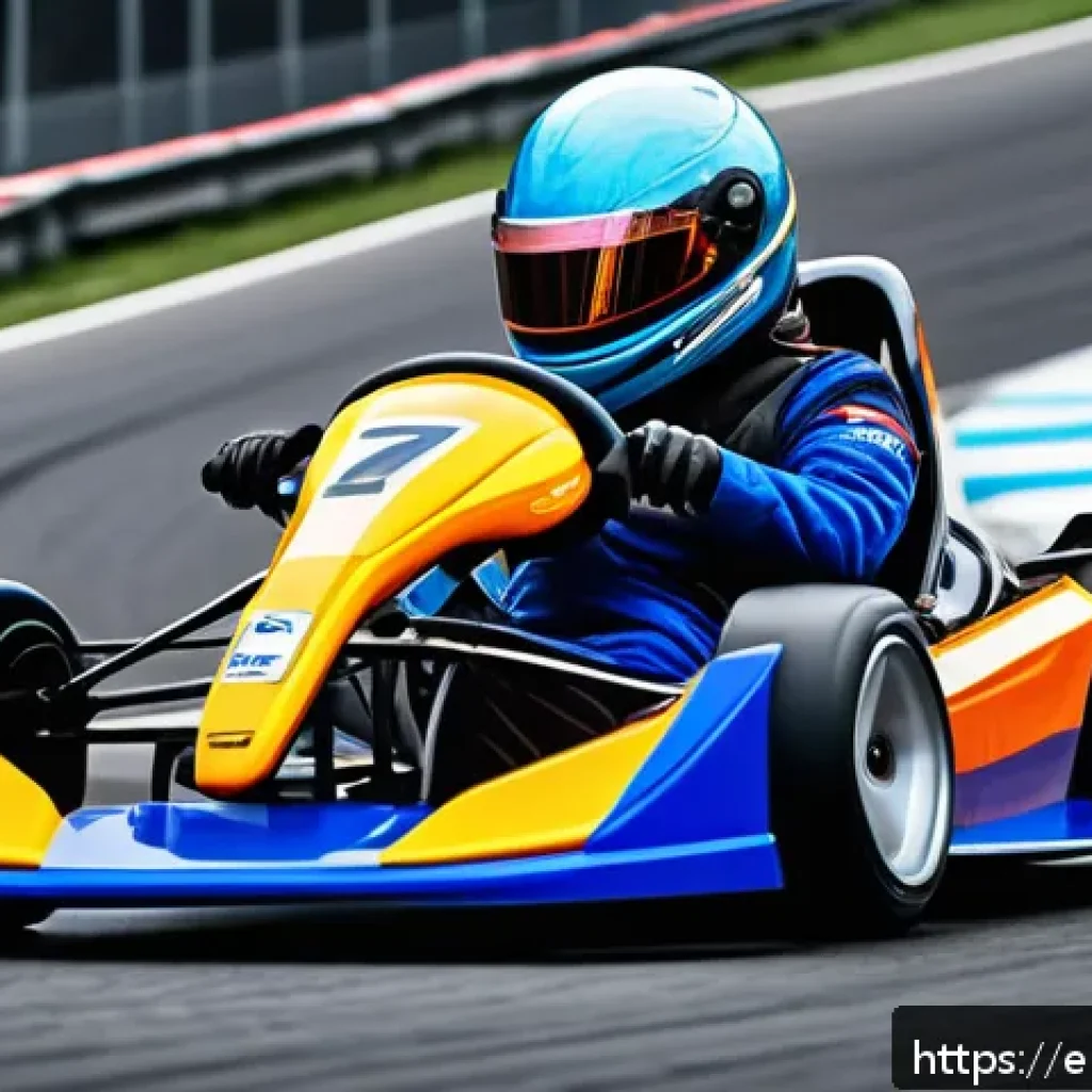 카트라이더 플레이 비법 - A dynamic close-up scene of a futuristic kart racing on a twisty, technical track, expertly initiati...