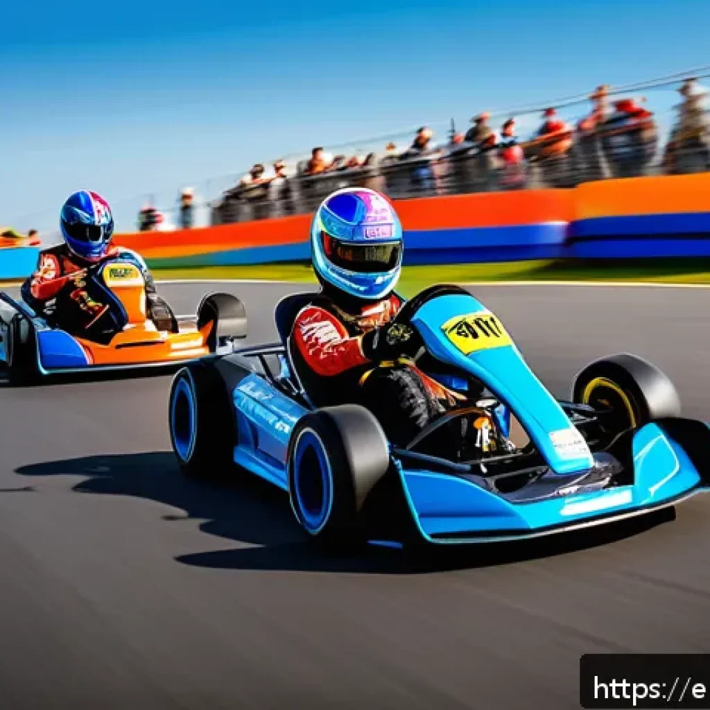 카트라이더 신규 업데이트와 유저 의견 - A vibrant, futuristic kart racing scene on a dynamic track filled with shifting obstacles and glowin...