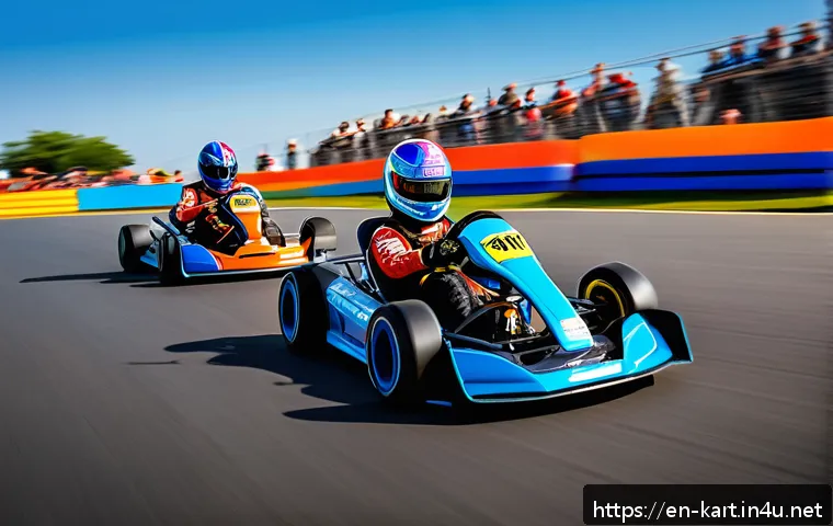 카트라이더 신규 업데이트와 유저 의견 - A vibrant, futuristic kart racing scene on a dynamic track filled with shifting obstacles and glowin...