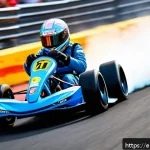 카트라이더 초보자를 위한 트랙별 공략 - A dynamic KartRider race scene focused on a skilled character executing a perfect drift around a tig...