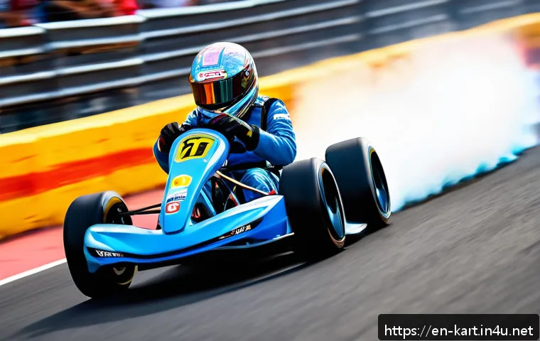 카트라이더 초보자를 위한 트랙별 공략 - A dynamic KartRider race scene focused on a skilled character executing a perfect drift around a tig...
