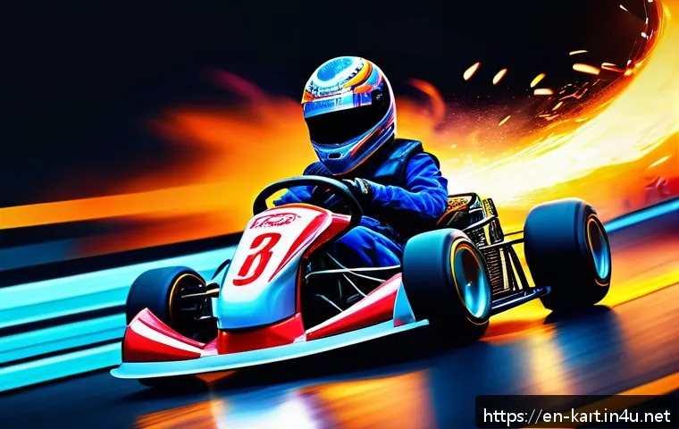 카트라이더 신규 아이템과 트랙 조합 - A dynamic kart racing scene on a vibrant, futuristic track featuring a racer activating a powerful n...