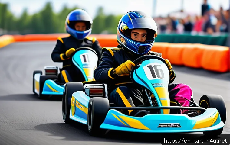 카트라이더 글로벌 출시 소식 - A vibrant, dynamic racing scene featuring futuristic karts on a colorful, winding track with sharp t...