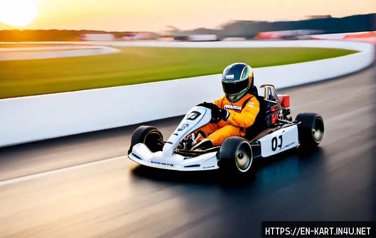 카트라이더 스피드전 타임 어택 방법 - Photorealistic high-speed time trial kart racing scene on a clean closed circuit at sunrise, single ...
