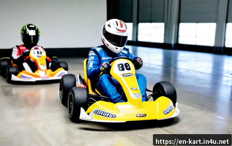 카트라이더 초보자용 카트 추천 - Photorealistic beginner-friendly go-kart comparison in a clean indoor racing garage, three compact c...