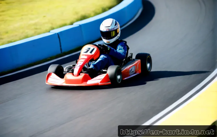 카트라이더 초보 유저를 위한 트랙 공략 모음 - Photorealistic beginner-friendly go-kart racing scene on a clean outdoor circuit, a single driver in...
