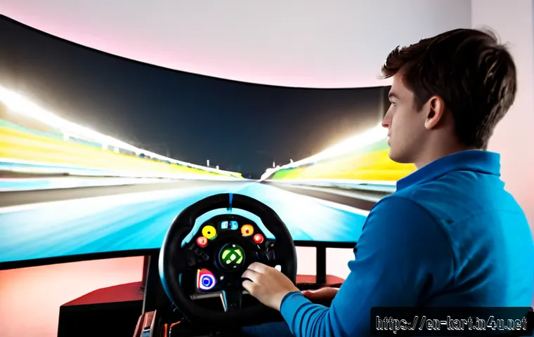 Home 17 카트라이더 드리프트 공식 팁 - Photorealistic cinematic scene of a focused young adult gamer practicing a colorful arcade-style kar...